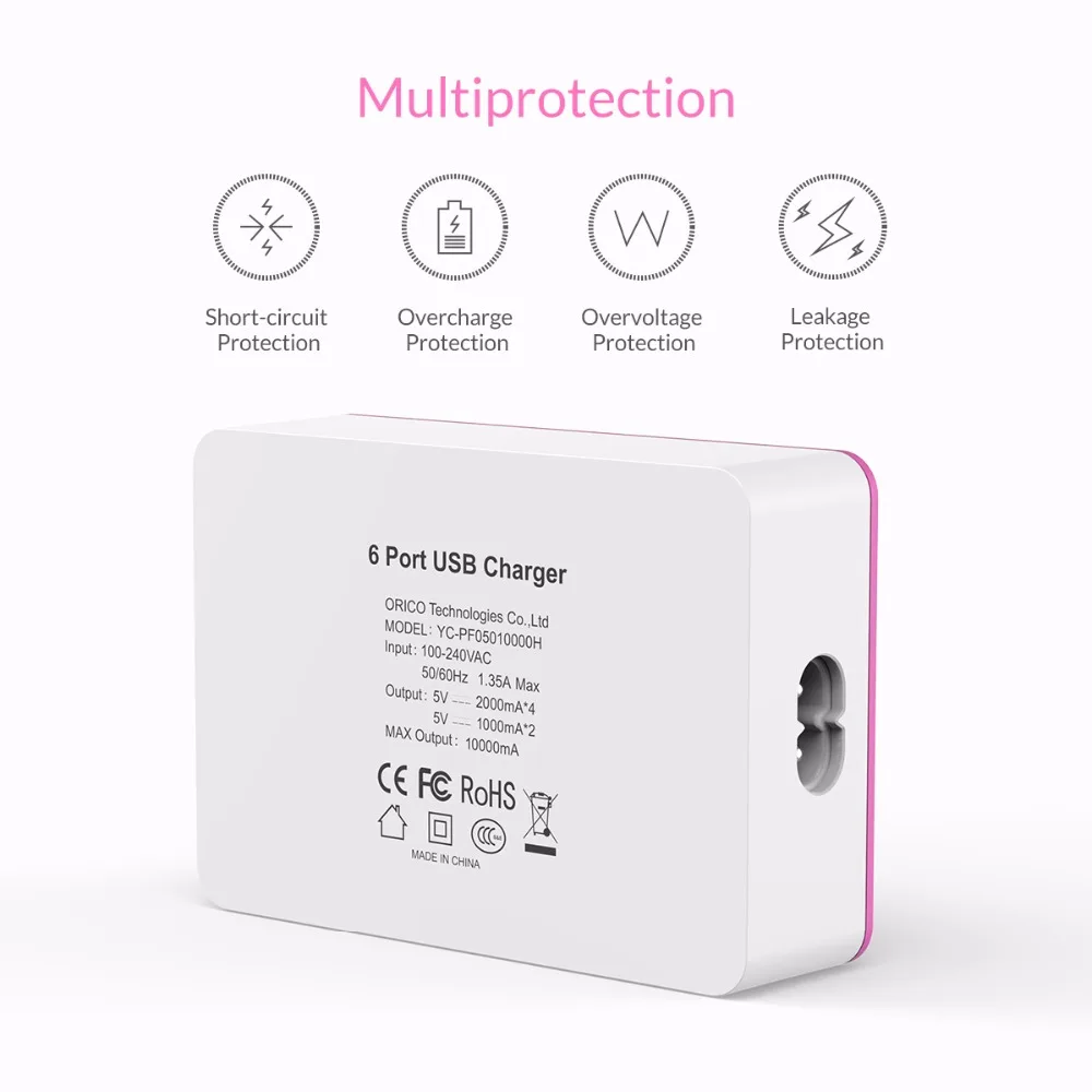 Зарядное устройство ORICO настольное с 6 USB портами 5 В 2 4 А 50 Вт|Зарядные устройства