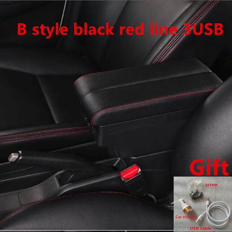 B black red line For Nissan Note armrest box USB Charging heighten Double layer - Название цвета: B black red line