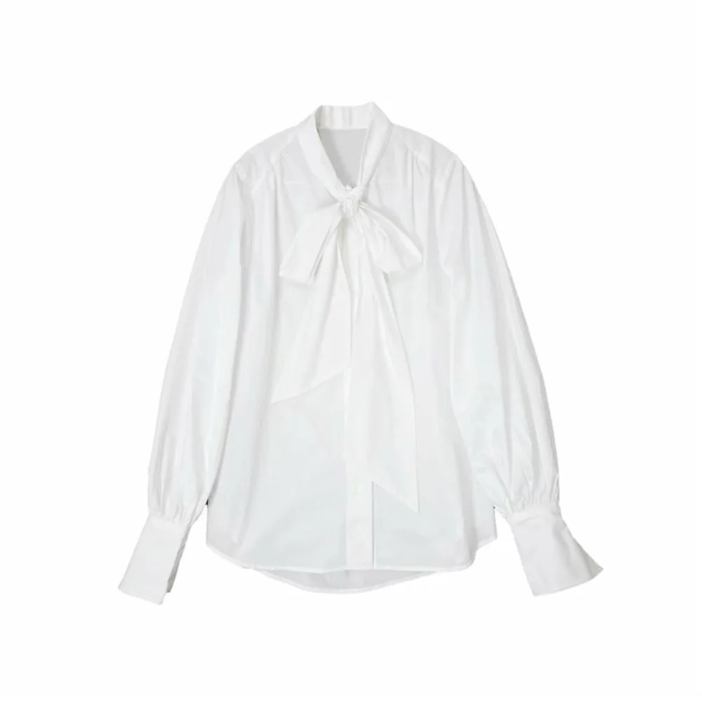 

Japan Style Blouse Spring Summer Fashion Temperament Loose Casual Simple Solid Color Bowknot Lantern Sleeve 2021