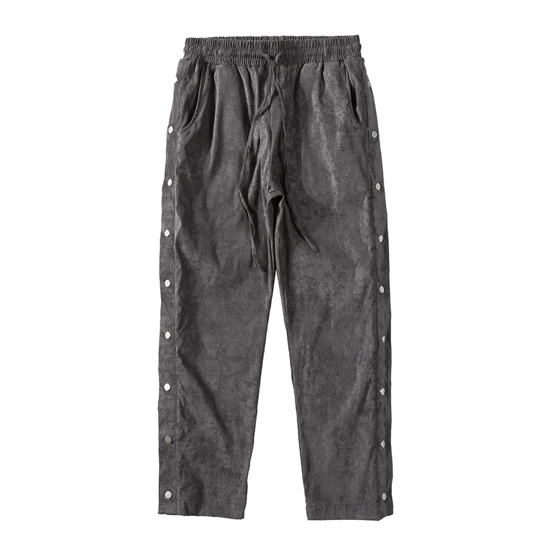 

High Street Side Button Cashew Print Suede Baggy Pants Mens Drawstring Straight Loose Casual Pants Hip Hop Oversize Trousers