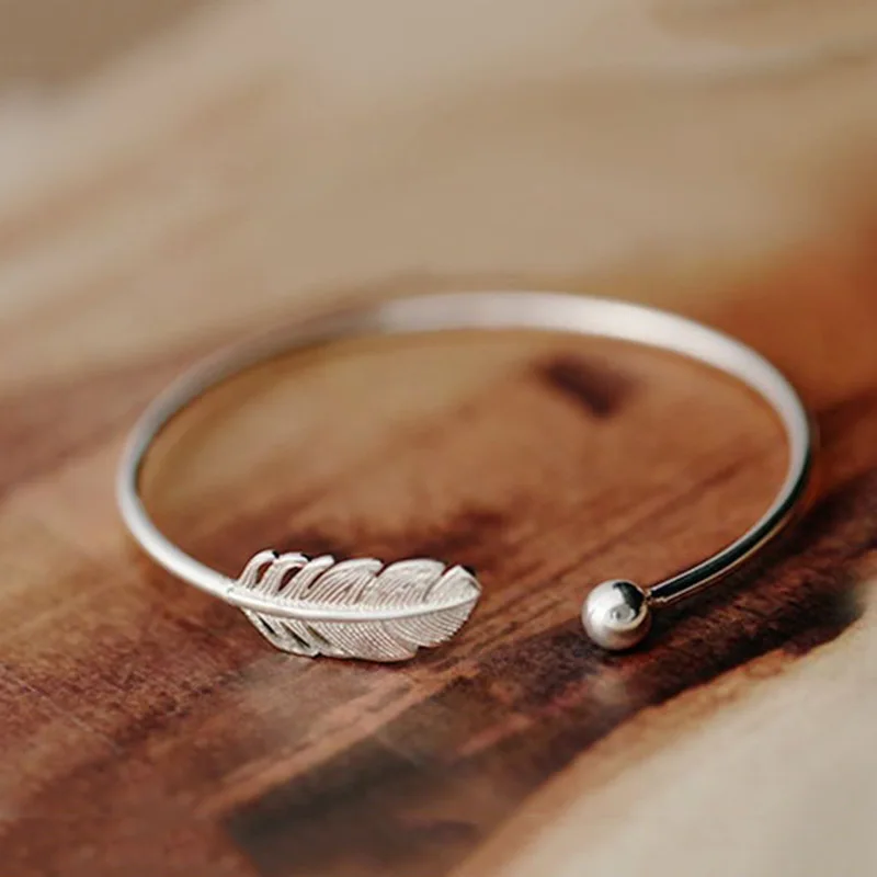 Женская мода 925 anillos серебряный браслет Шикарный Серебряный перо простой ангел браслет женский стильный браслет 999 серебро