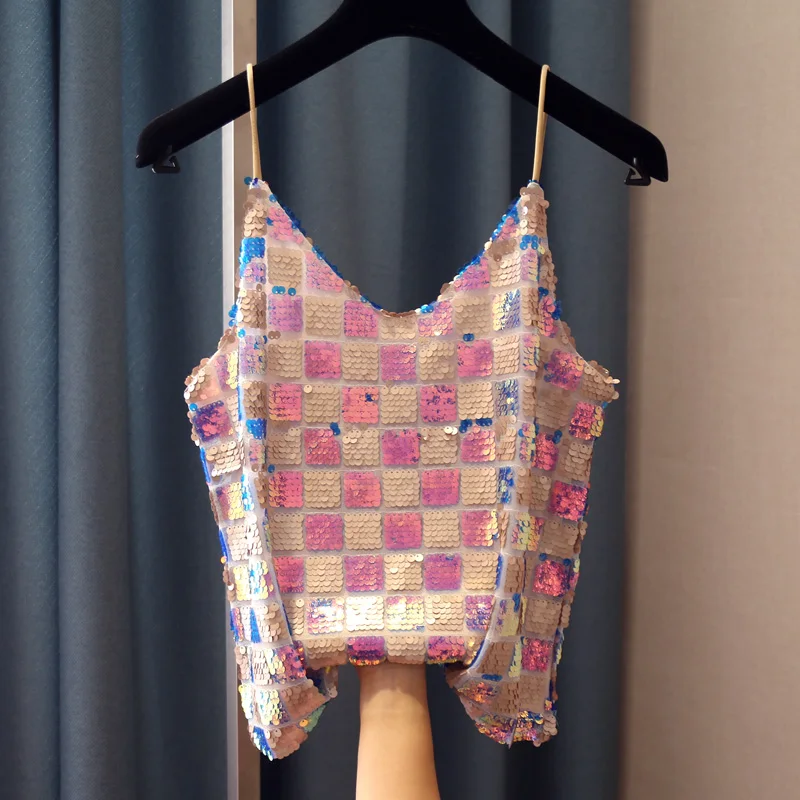 Женский клетчатый топ с разноцветными блестками женская верхняя одежда осенний