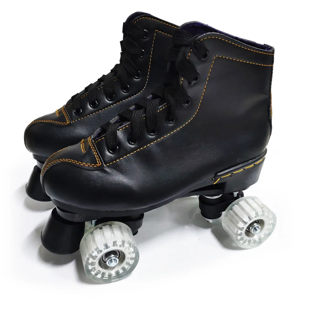 Черно белые двухрядные коньки для взрослых роликовые мужские и женские