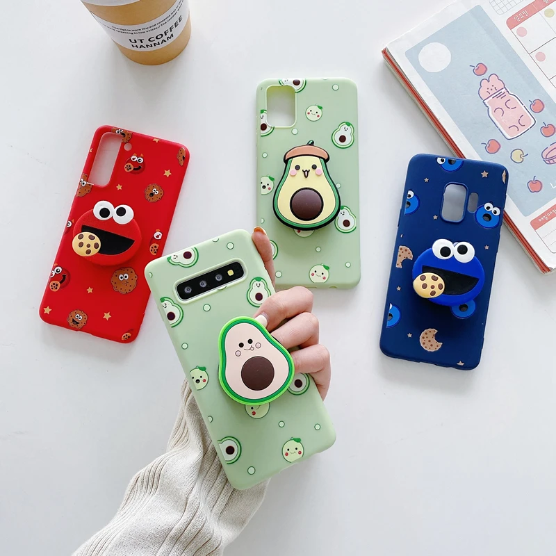 3D Cute Cartoon Phone Holder Case For Samsung Galaxy S22 S21 S20 FE S20 Plus Ultra S10 S10e S9 S8 Plus Silicone Stand Cover