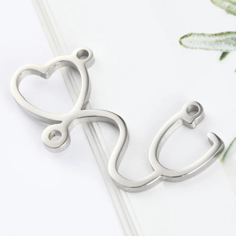 

5pcs/Lot Real Stainless Steel Mirror Polish Heart Charms Stethoscope Pendants For DIY Making Jewelry Accessories
