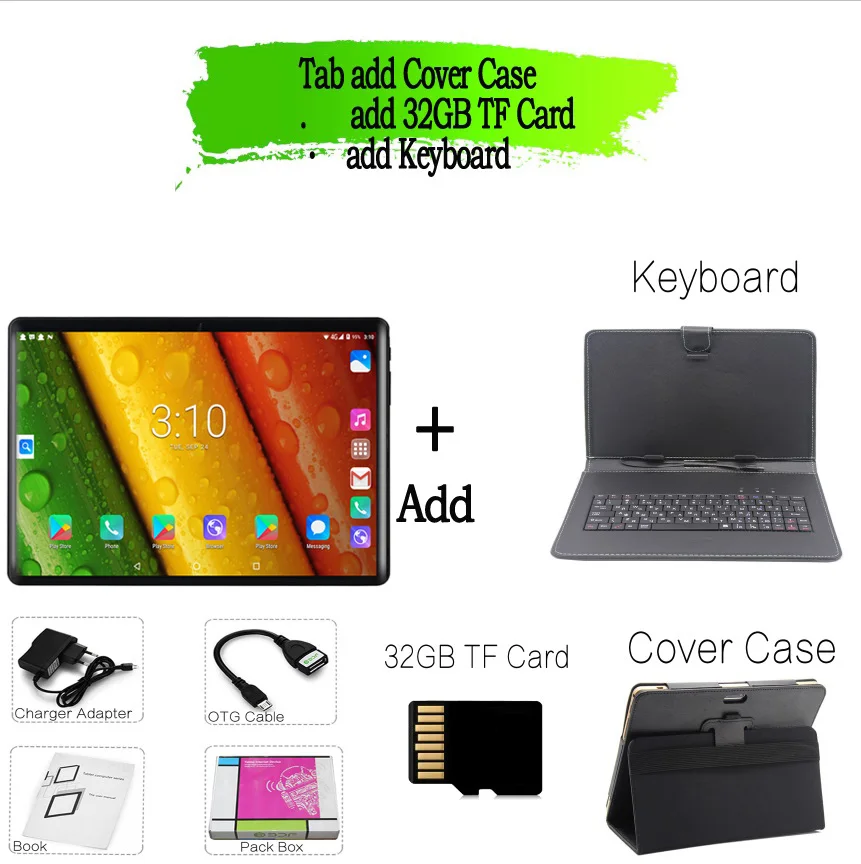 BDF 10-дюймовый планшетный ПК 10/Deca Core 8 ГБ ОЗУ 128 Гб ПЗУ Android 9,0 две sim-карты 3g/4G LTE WiFi Bluetooth Pc планшет 10,1 - Комплект: Keyboard 32G TF case