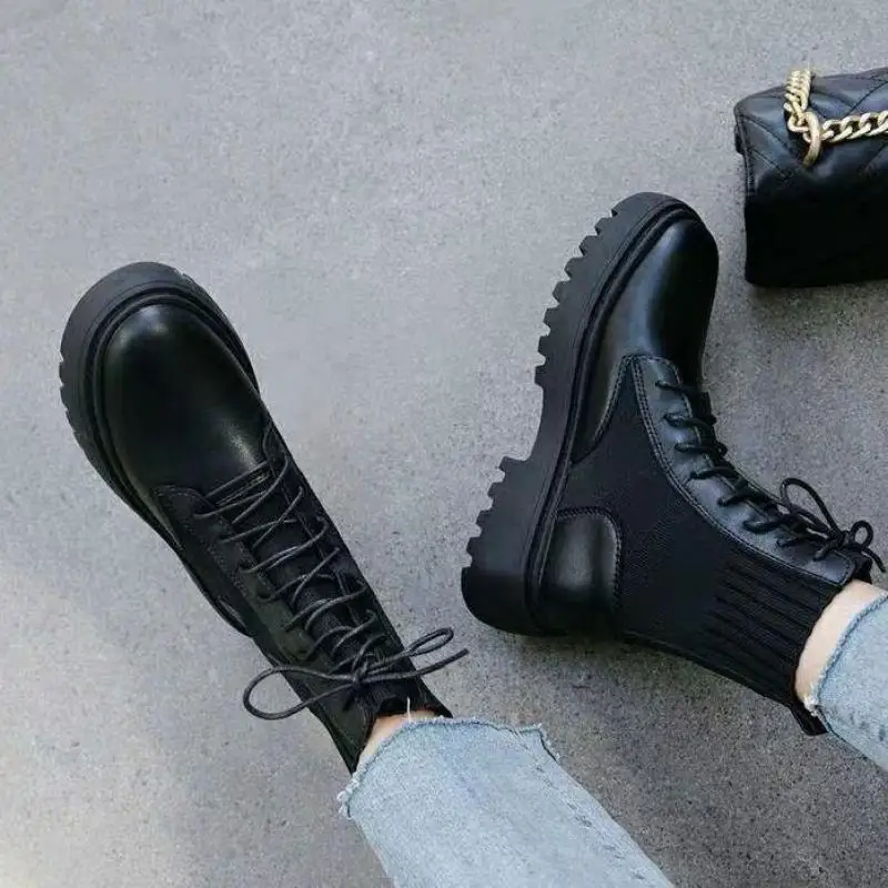 

Autumn Boots Women Shoes Woman Boots Fashion Round PU Ankle Boots 2020 Winter Elastic Black Boots Comfortable Boots