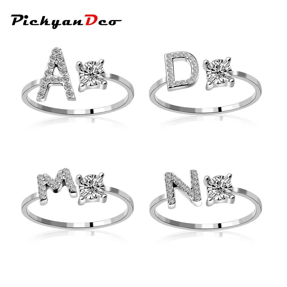 PickyanDco серебро/золото 26 букв Кольцо Имя циркониевое кольцо Открытое обручальное