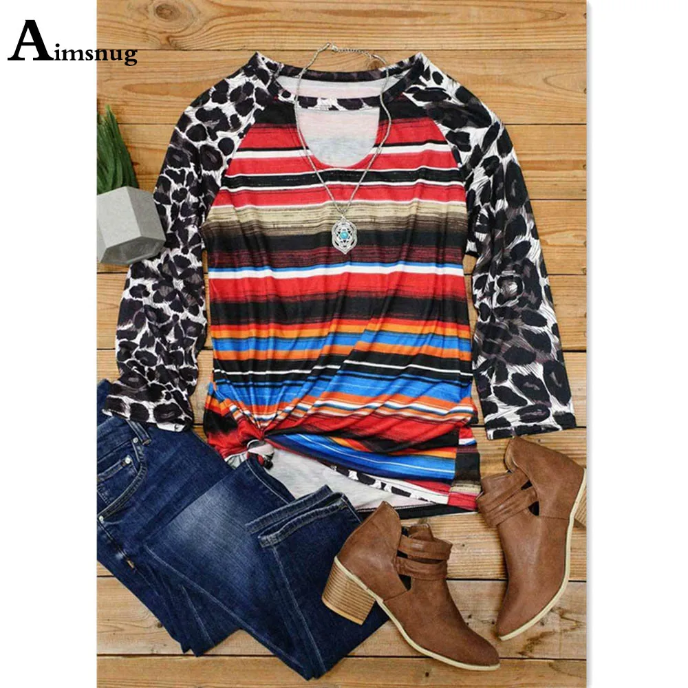 

Plus Size 3xl Women Casual T-shirt Model Stripe Leopard Print Shirt Long Sleeve Women's Top 2021 New Summer Tees shirt Femme