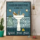 Мытье рук, металлический жестяной знак, кавалер Кинг Чарльз, мыло для мытья лап, плакат, Художественная печать, Декор, домашний паб, бар, знак