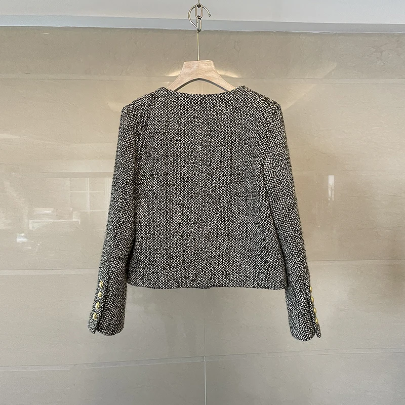 Женская твидовая куртка на пуговицах подиумная винтажная элегантная офисная с