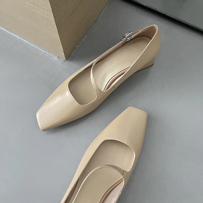 

Osunlina Elegant Pumsp Woman Square Toe High Heels Buckle Strap Footwear Concise Black Real Leather Handmade Office Lady Shoes