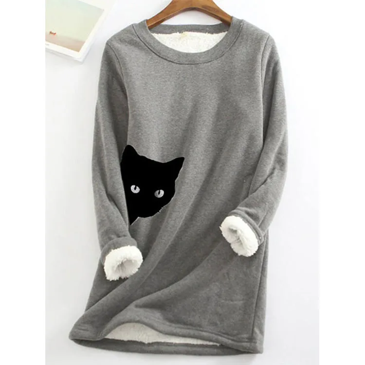 

3XL4XL Women's Sports Pullover Spring and Autumn 2020 New Cat Print Loose Round Neck Long Sleeves Sweatshirts Fashion Warm Top