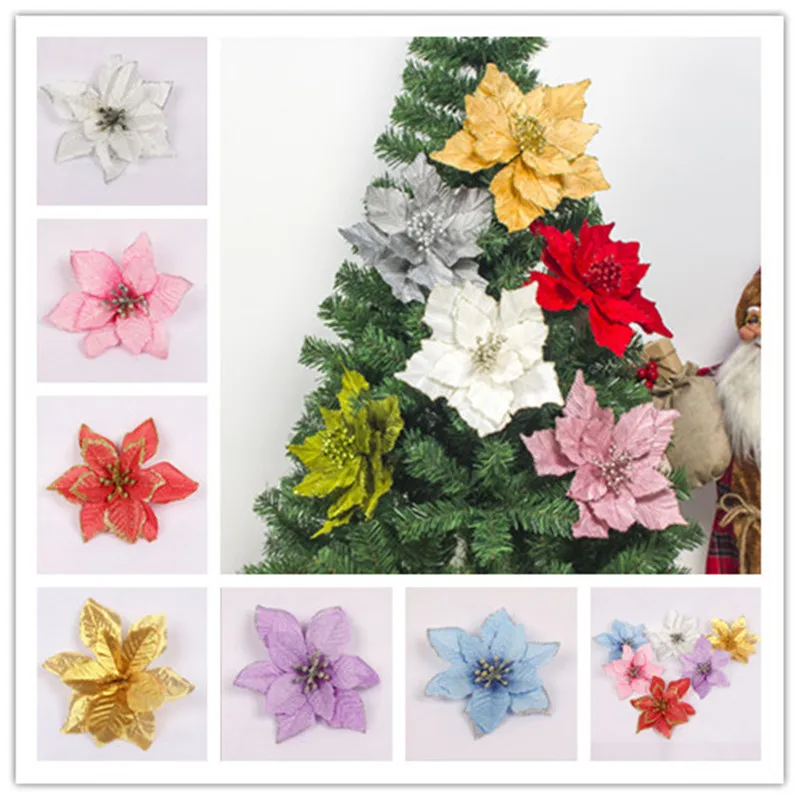 Рождественское украшение 5 шт. блестящий искусственный цветок Рождественская