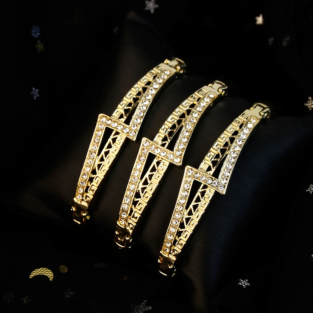 

Sunspicems Fashion Dubai Thin Bangles Cuff Bracelet Set for Women Gold Color Crystal Arabic Wedding Jewelry Kids Bridal Gift