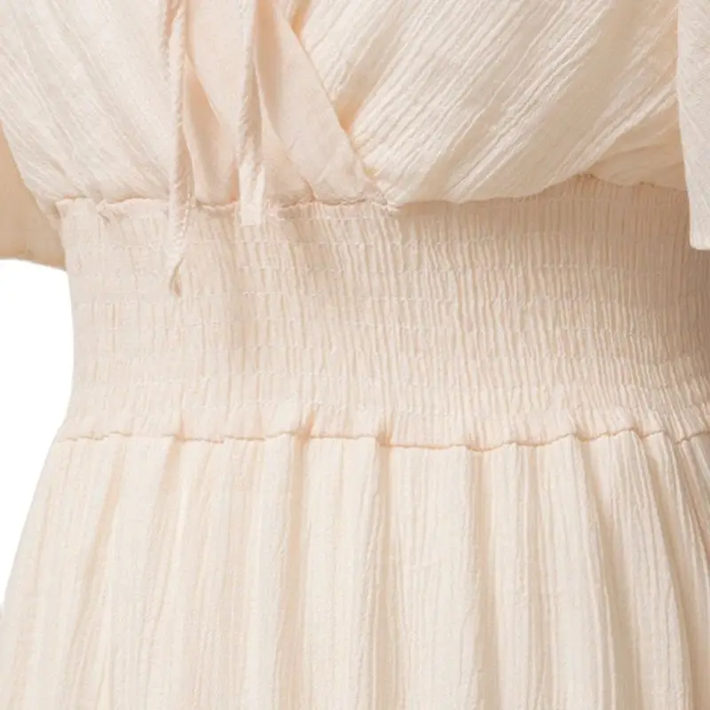 

2021 Fashion New Casual Women Dress Solid V-Neck Vintage Long Chiffon Dress High Waist Short Sleeve Midi Sexy Party Dress Robe