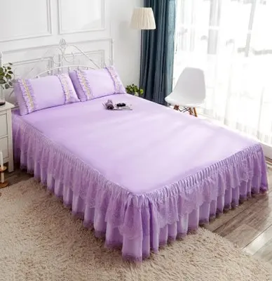 A 5purple Bedding 1 piece set new lace bed cover fashion bed skirt thick sheets 2 pillowcase / double bed single bed dust ruffle 5 colors - Цвет: A 5purple