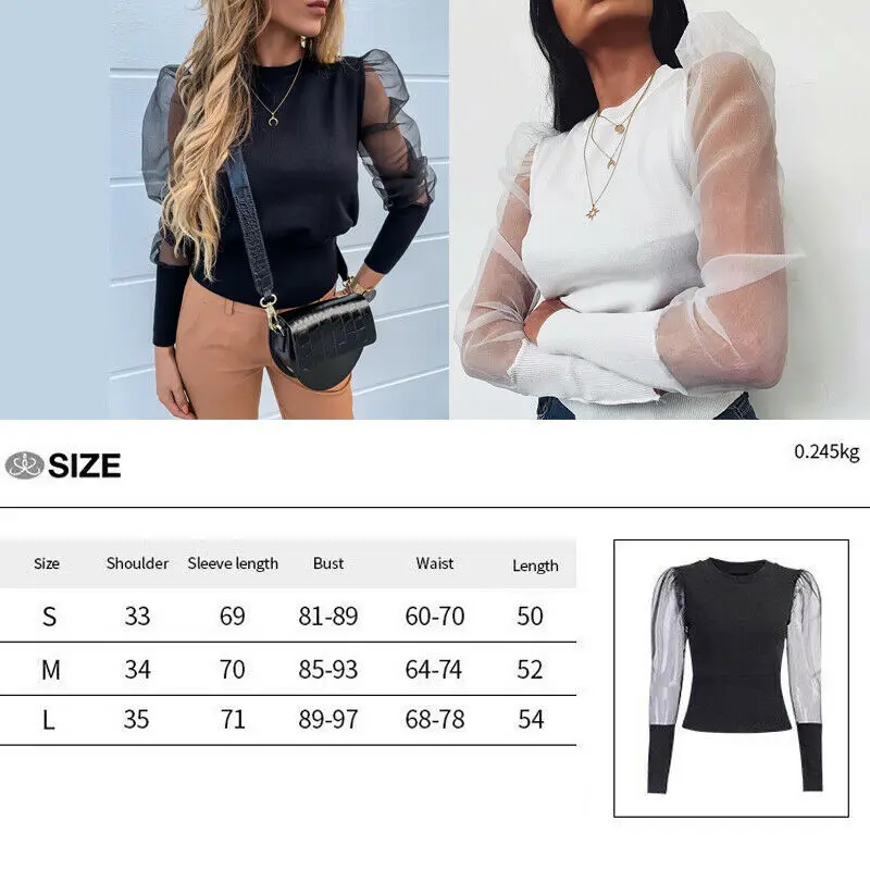 Сексуальная Женская блузка с круглым вырезом рубашки Кружевная блуза пышными