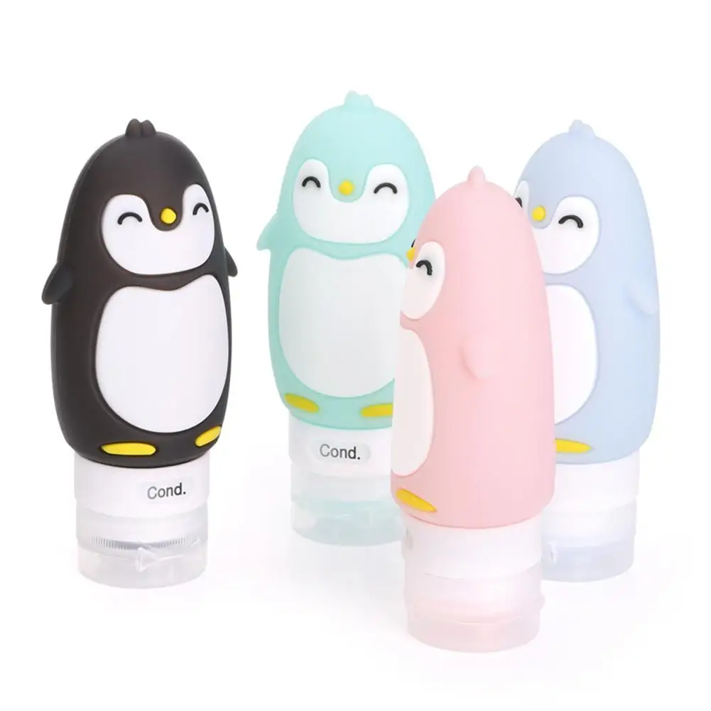

Дорожные портативные Мультяшные пингвины, пустые многоразовые бутылки, силиконовые бутылки с прессом, контейнеры для шампуня, лосьона
