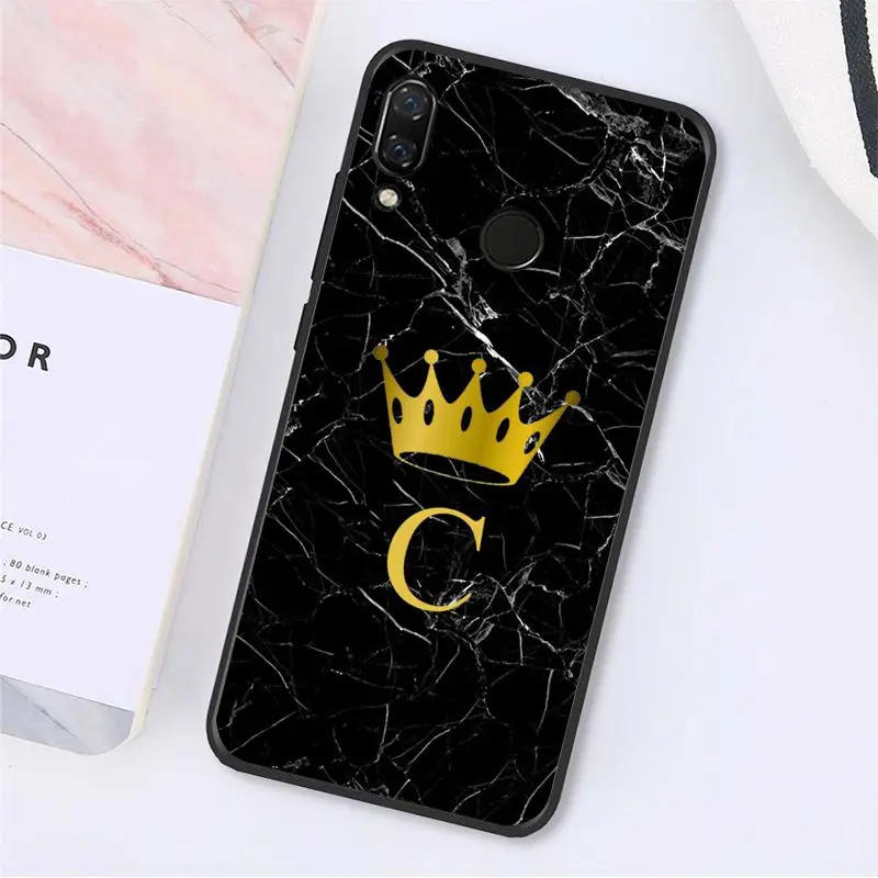 Yinuoda Custom name Letter Monogram Black Marble crown Phone Case for Xiaomi Redmi Note 7 8T Redmi 5plus 6A Note8 4X Note8Pro