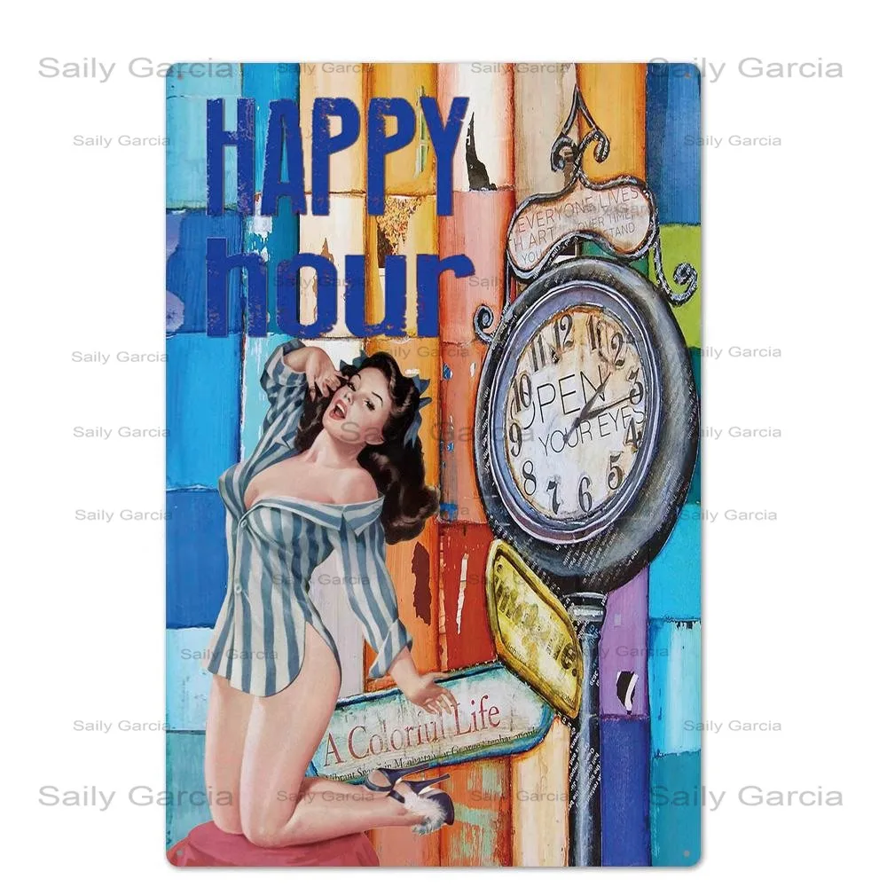 

Vintage Metal Signs Pin Up Girl Retro Tin Poster Pub Wall Art Iron Painting For Living Room Home Decoration