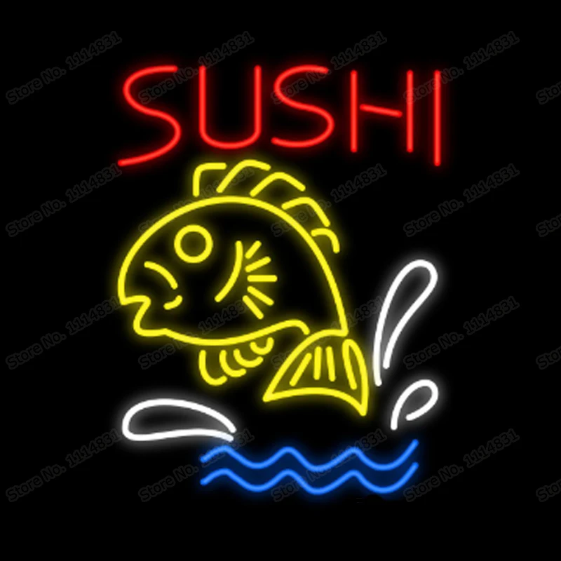 Неоновая вывеска для суши рыбы Япония морская еда Настоящая стеклянная трубка