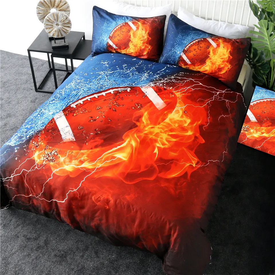 Постельные принадлежности, Комплект постельного белья для американского футбола, постельное белье для огня и воды, 3D Спортивное одеяло, покрывало, красный, синий, покрывало на кровать, parrure de lit