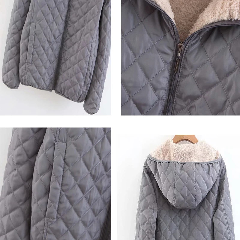 

2020 Autumn Winter Embroidered Short Warm Velvent Jacket Women Casual Thickened Lamb Wool Coat Calssic Lattice Cotton Outwea