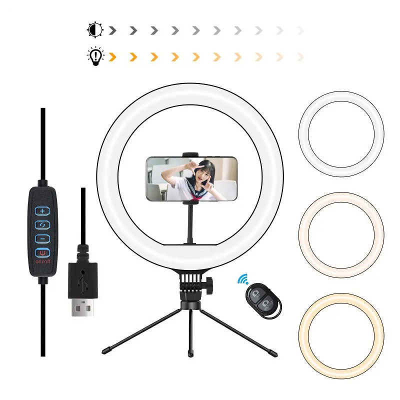 

10 Inch Ring Light With Tripod Stand Usb Charge Photo Selfie Led Lamp Dimmable Photography Light For Photo Studio Led Lights