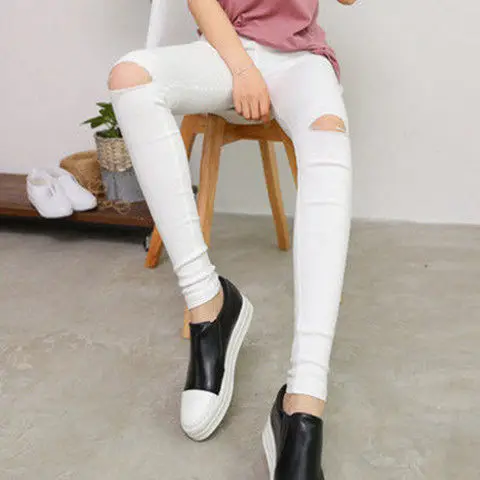 

Women 2020 Spring Autumn Holes Leggings Female Casual Slim Stretch Leggings Mujer High Waist Skinny Pencil Legging Pants L432