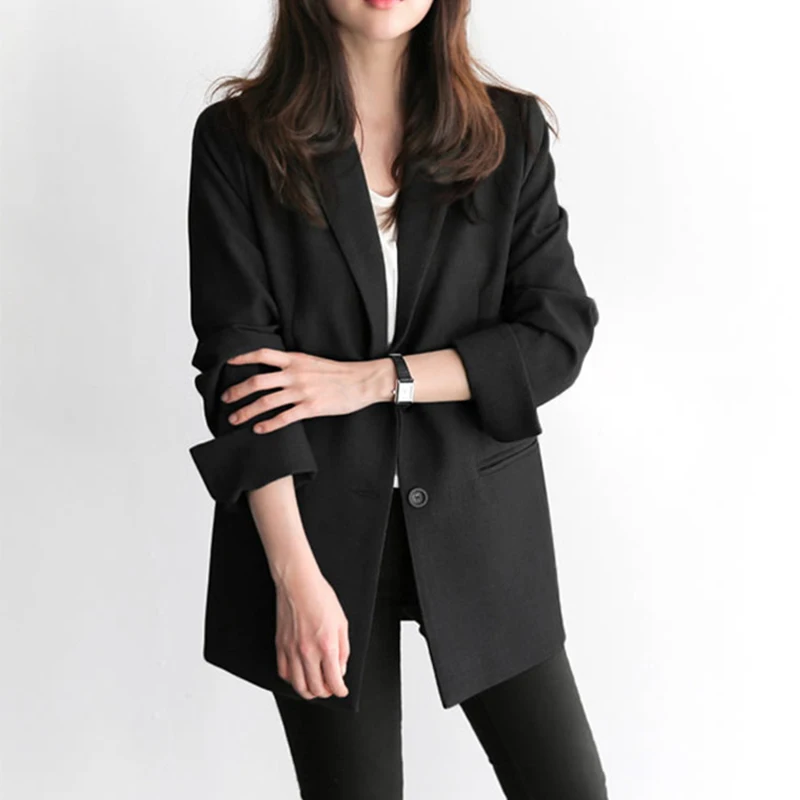 

Black Women Blazers Single Breasted Long Sleeve Office Lady Suit Jacket Solid Spring Autumn Formal Coats for Female Nice Fashion