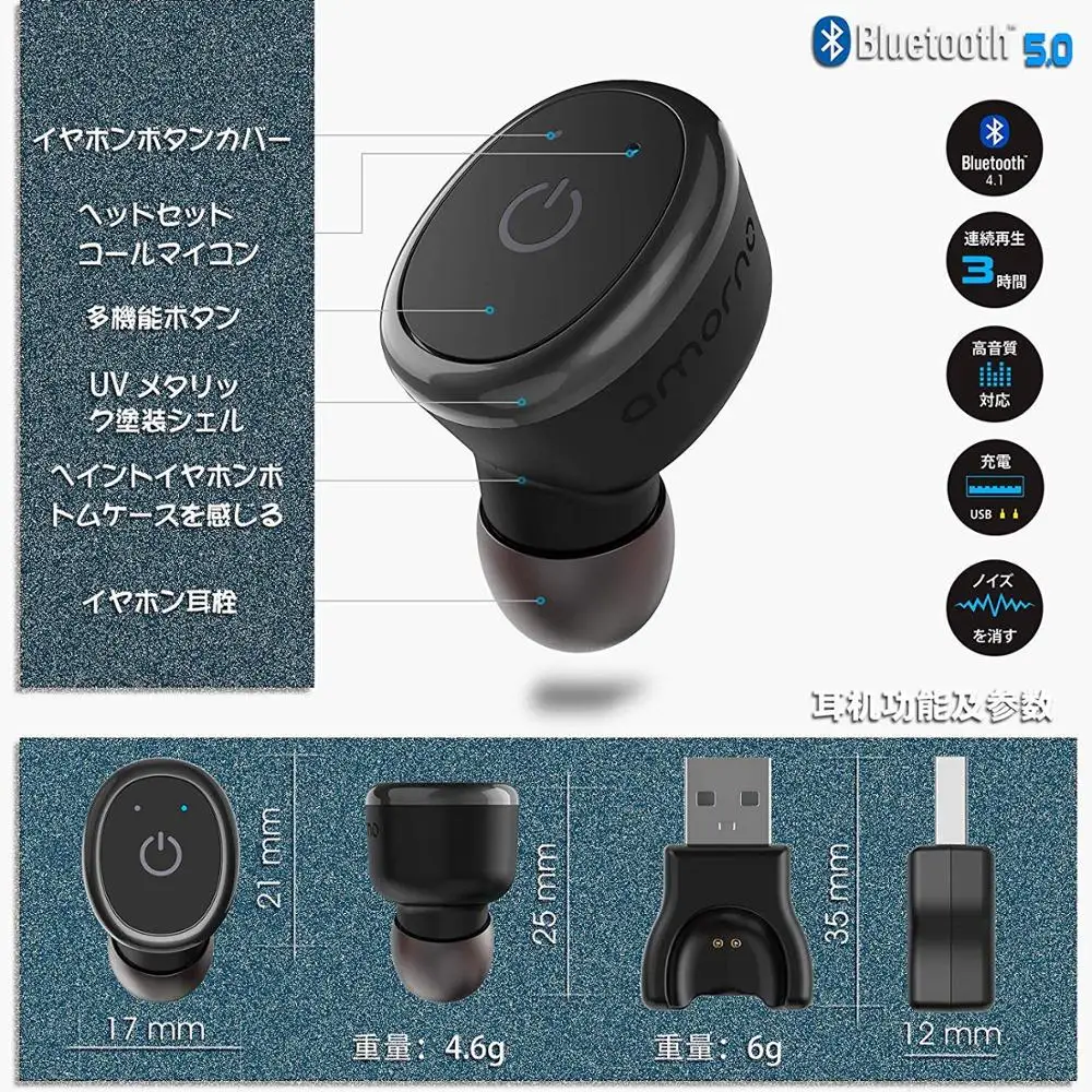 Мини Bluetooth наушники Amorno Спортивные Беспроводные водонепроницаемые TWS с