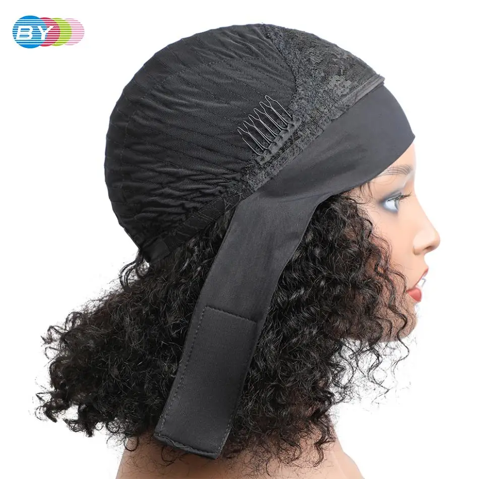 

Short Curly Human Hair Wig With Headband Brazilian Remy 180% Density Afro Kinky Curly Head Band Wigs Human Hair Glueless