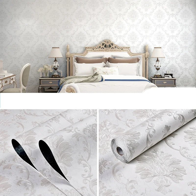 

Deluxe 3D Wallpaper Embossed vinyl European wall Sticker Home Decoration Film Covering Living Room Bedroom Background Painting