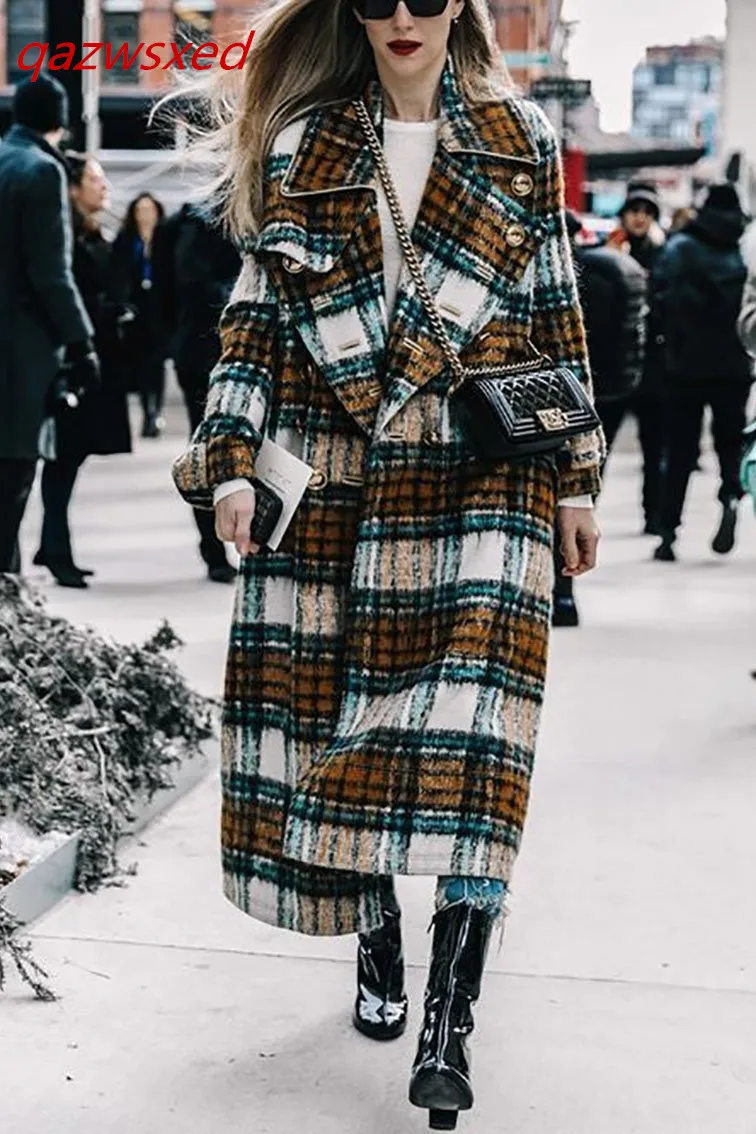 Пальто из шерсти с воротником "стойка", застежкой на пуговицы, в клетку, уличной одеждой, свободного кроя, ретро-стиля, для женщин больших размеров.