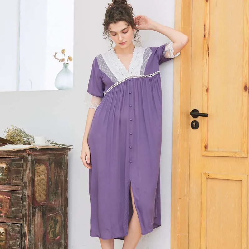 Женская кружевная ночная сорочка Roseheart белая фиолетовая пикантная рубашка