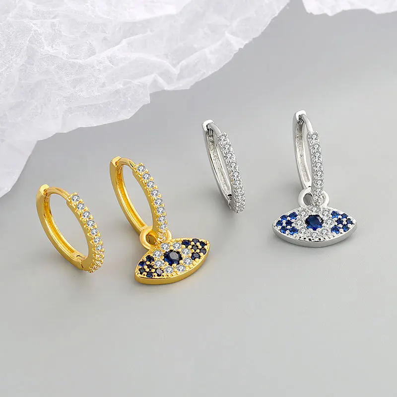 

925 Sterling Silver Asymmetry Zircon Eyes Piercing Stud Earring For Women Girls Birthday Punk Jewelry Gift Pendientes eh1823