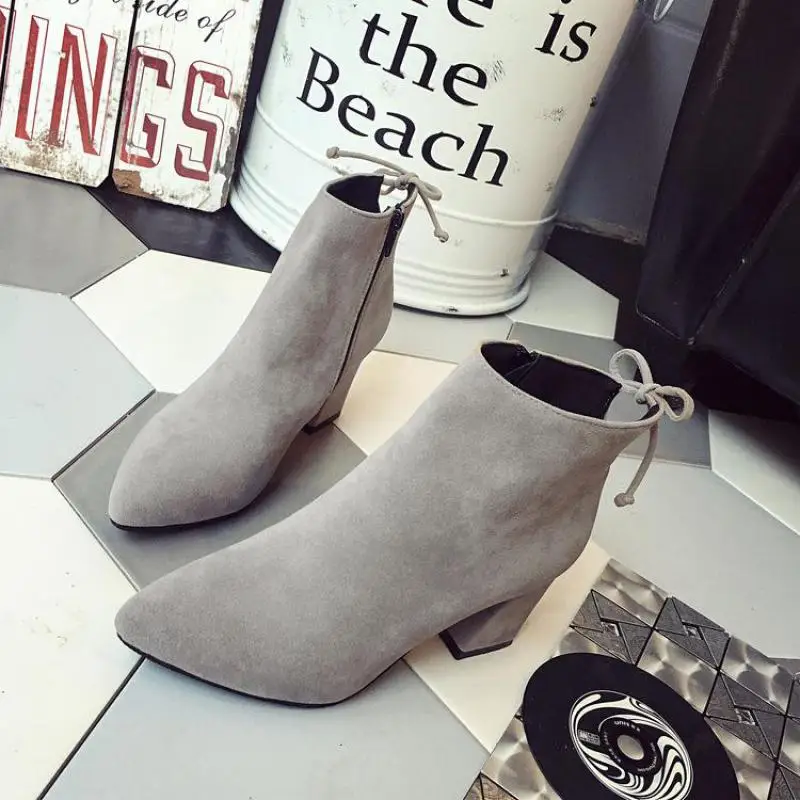 

autumn and winter women's boots frosted leather pointed fashion women's booties thick with casual Martin boots large size 34-45
