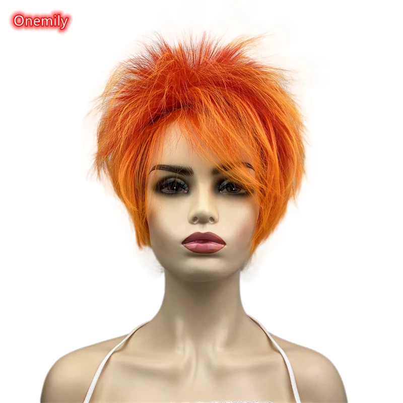 

Onemily Orange Short Straight Cosplay Women Synthetic Natural Hair Wigs