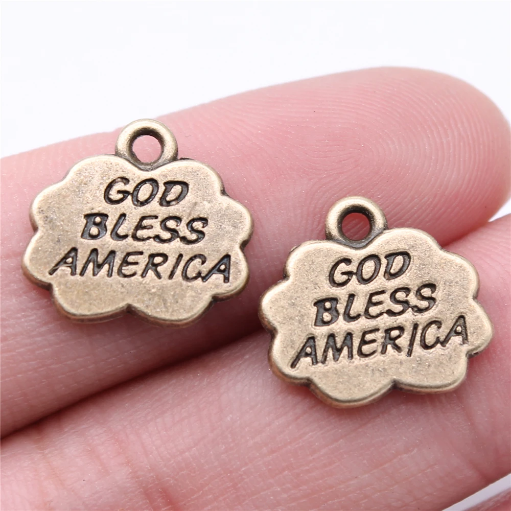 

100 шт. Очаровательные Подвески 16x15 мм God Bless America для изготовления ювелирных изделий своими руками античный бронзовый Очаровательный Сплав
