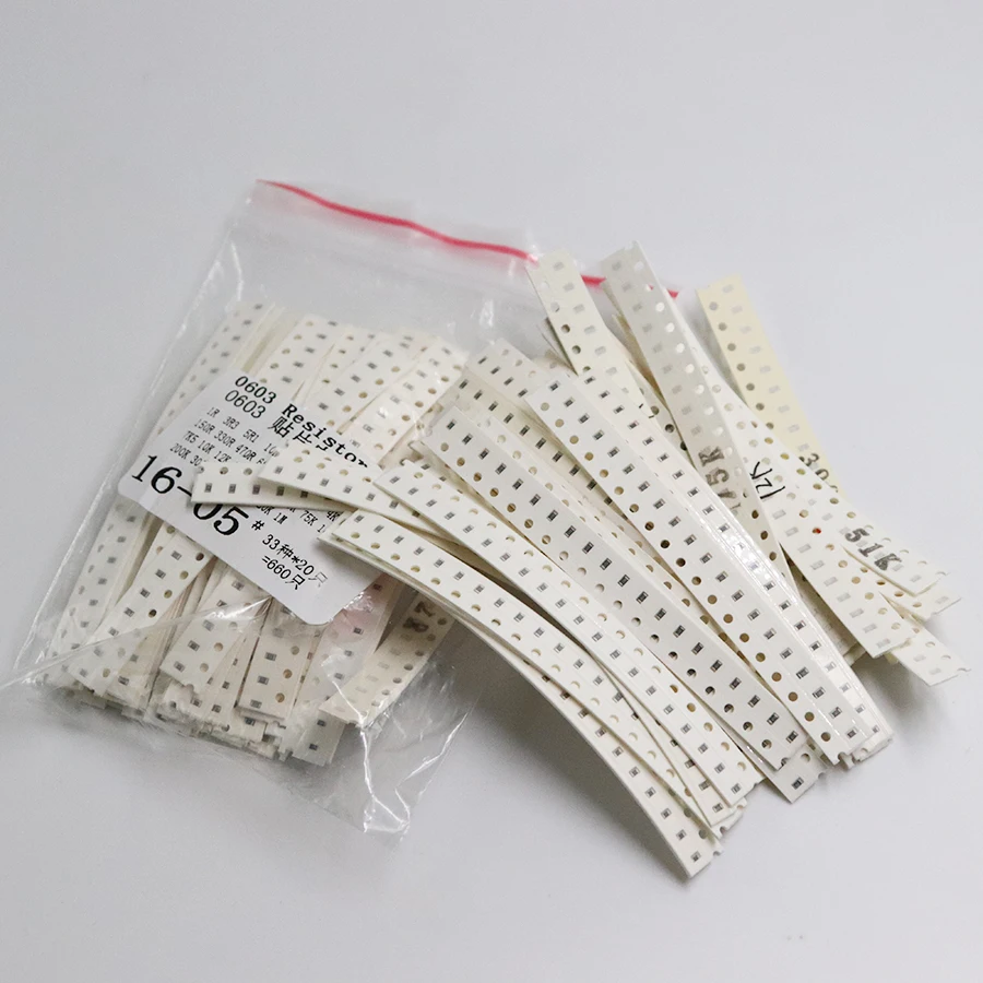 Бесплатная доставка 0603 SMD разные комплекты набор 1ohm 1M ohm 1% 33valuesX 20 шт. = 660
