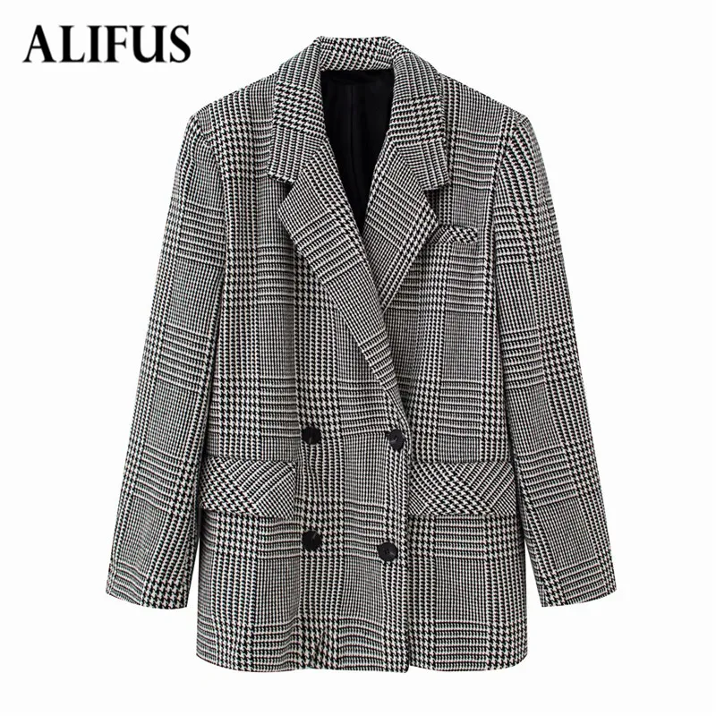 

Женский блейзер в клетку, с длинным рукавом и английским воротником