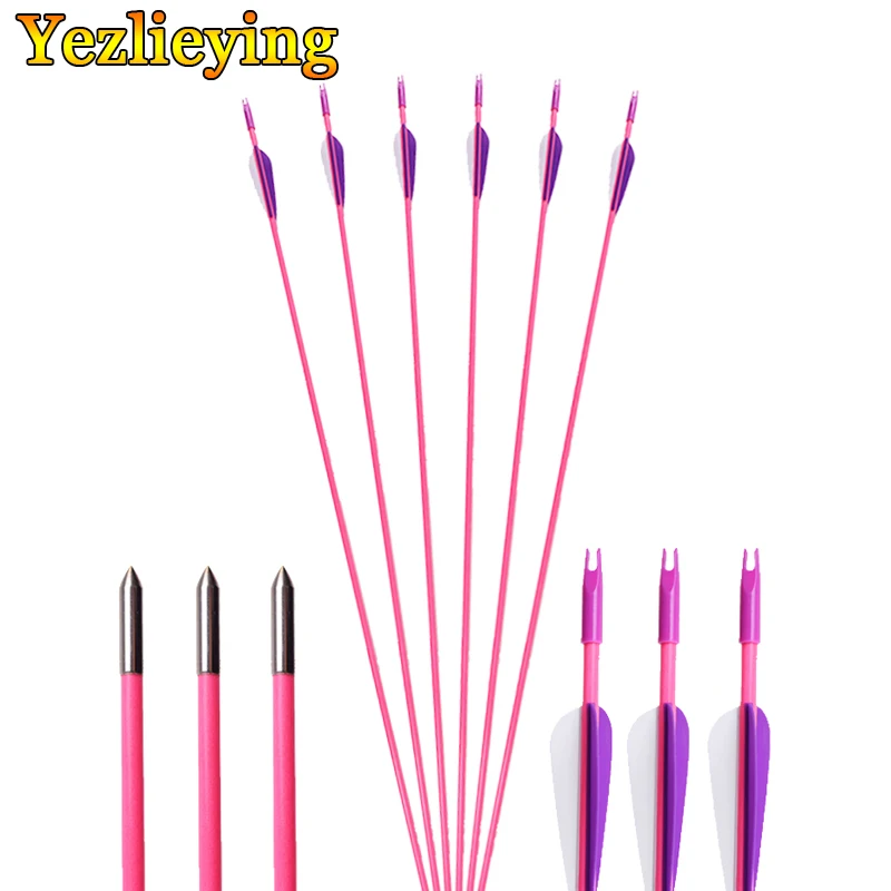 

12Pcs Archery Pink Fiberglass Arrows 30" Girl Woman Type Archery spine1200 Hunting for Recurve Bow