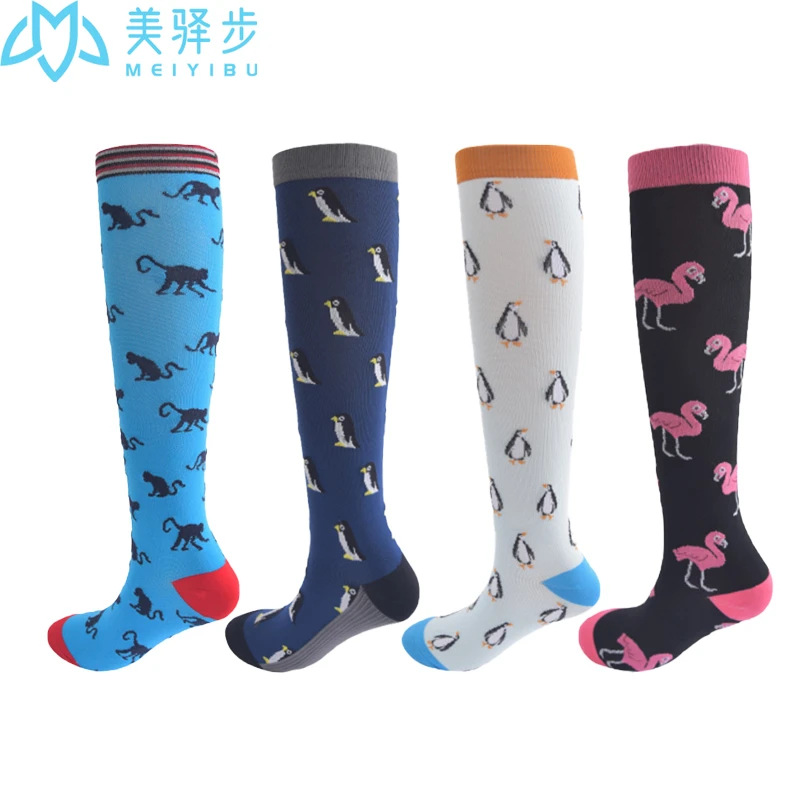 

200 PAIRS Sport Compression Stockings Pattern Stripes Dots Plant Fruits Animals Balloon Flamingo Monkey Pressure Compress Socks