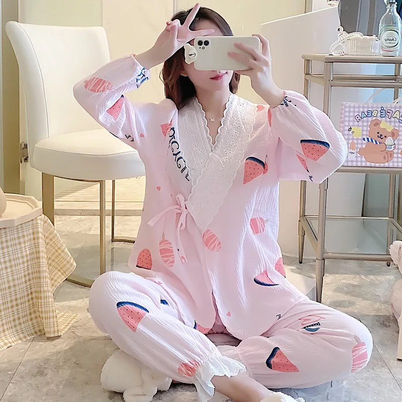 Пижама с принтом для беременных и кормящих матерей летняя тонкая свободная