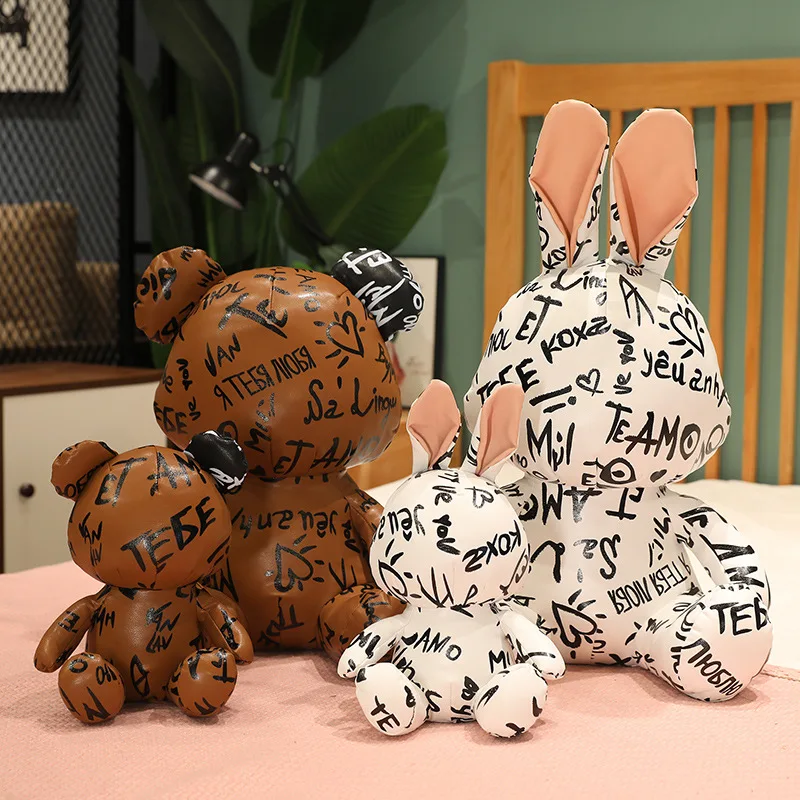 

Cute Cartoon Creative Graffiti Bear And Rabbit Plush Toy Dolls Home Ornaments Children Kawaii Toys Girlfriend Birthday Gifts