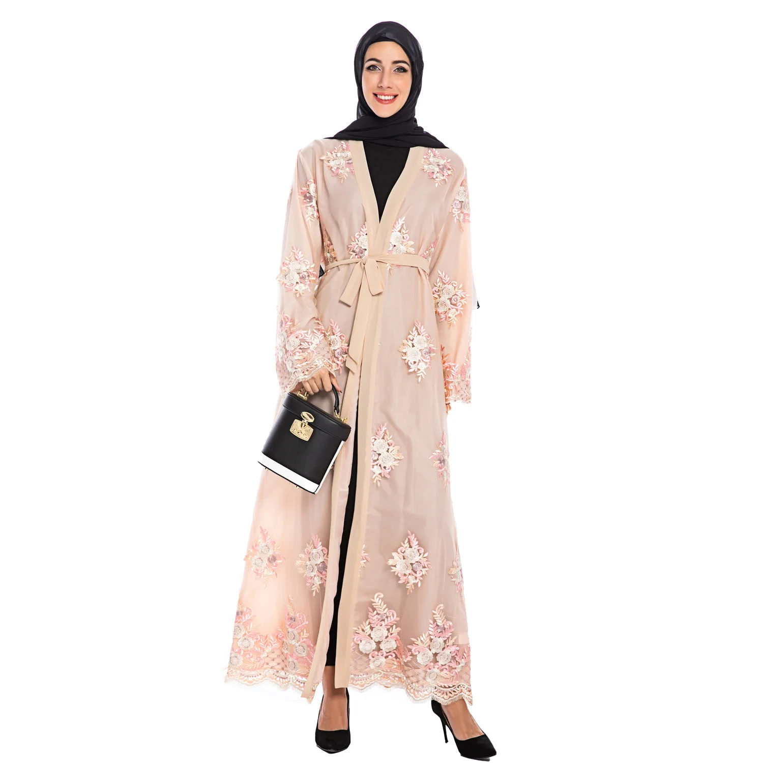 

Elegant Muslim Embroidery Floral Abaya Maxi Dress Cardigan Long Robe Gowns Kimono Jubah Eid Ramadan Arab aftan Islamic Prayer
