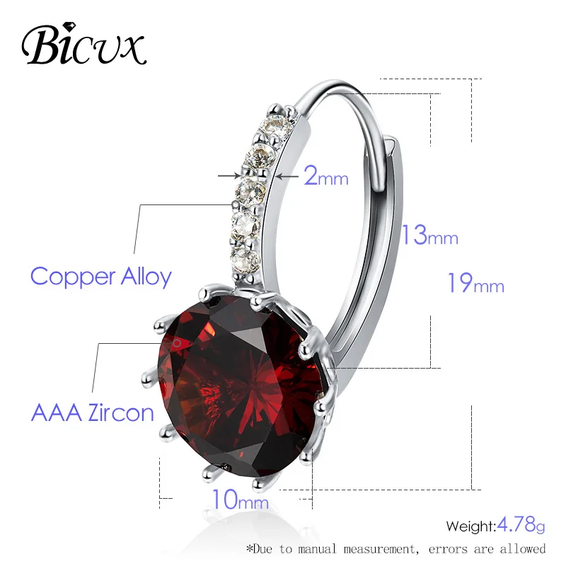 

BICUX Fashion Luxury Silver Color Zircon Crystal Stud Earrings for Women Femme Small Buckle Brincos Earring 2019 Jewelry Gifts