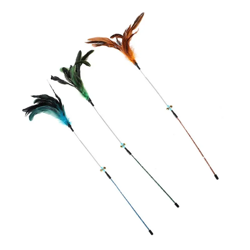 

Pet Cat Toys Interactive Stick Funny Teaser Cat Feather Toys Feather Teaser Stick Wand Pet Products Cat Accessories