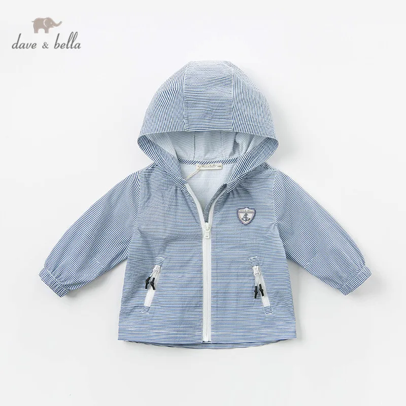 

DB13085 dave bella spring baby boy striped jacket children fashion outerwear kids hooded zipper coat